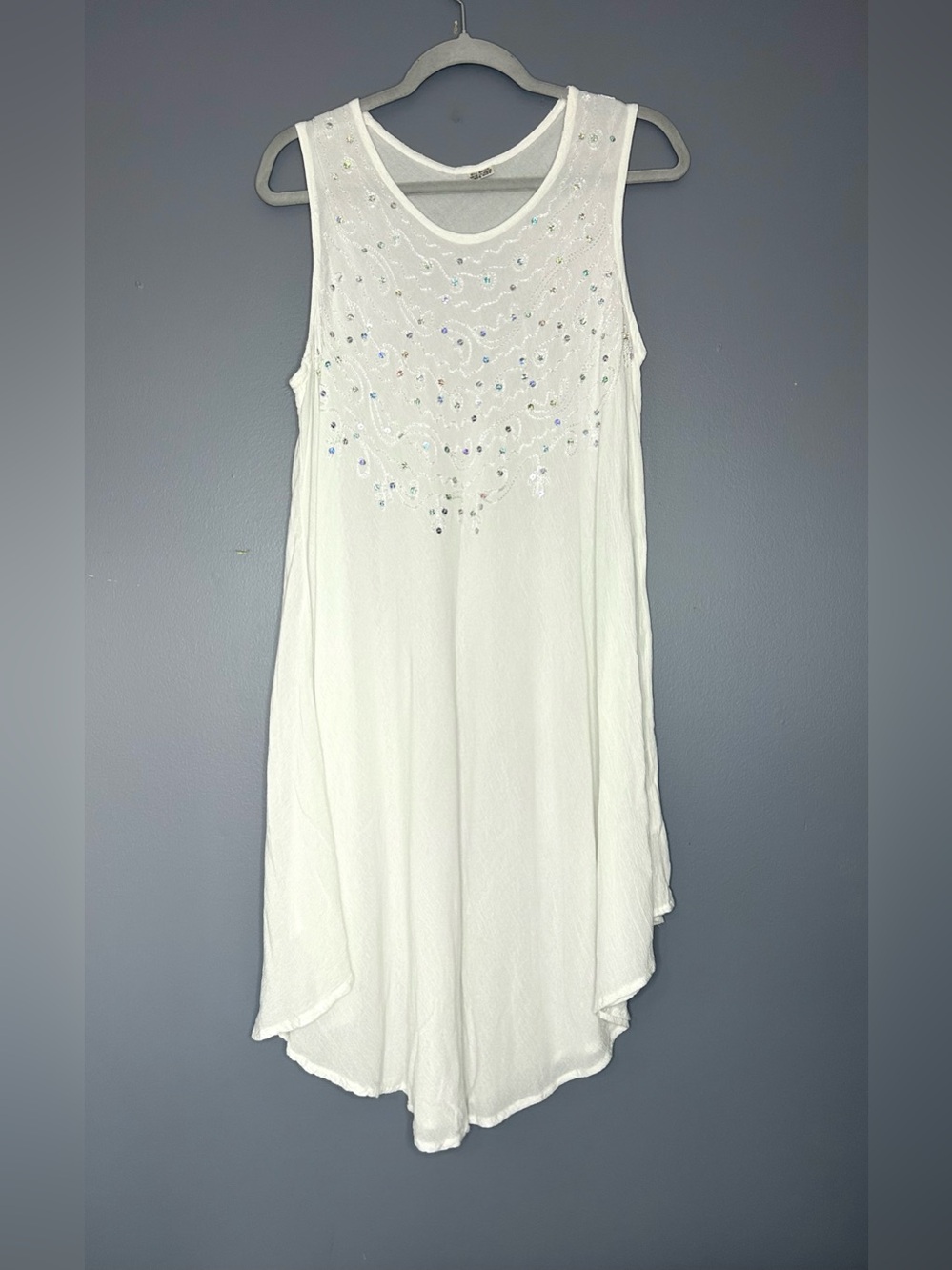 Sequin Trapeze Tank Dress One Size White‎ Rayon Swing Western Beachy Boho Summer